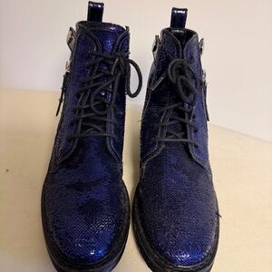 New wo Tags Armani Exchange Dark Blue Sequin Ankle Boots US Size 5